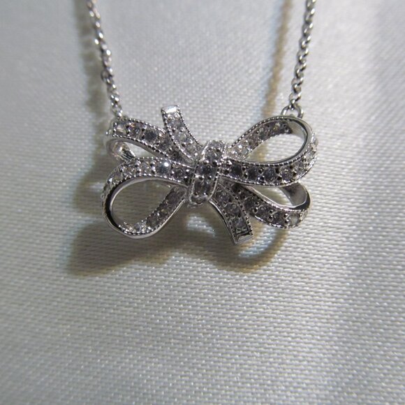 NWT Bella Luce Simulated Diamond Bow Design Adj 18" Necklace Sterling Silver 925 - Picture 11 of 16
